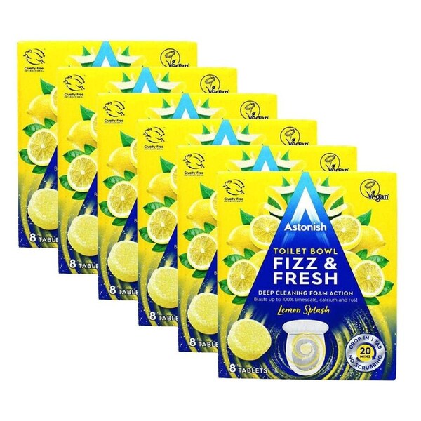 6x 8pc Astonish Toilet Bowl Fizz & Fresh Tablet Lemon Splash Bathroom Cleaner