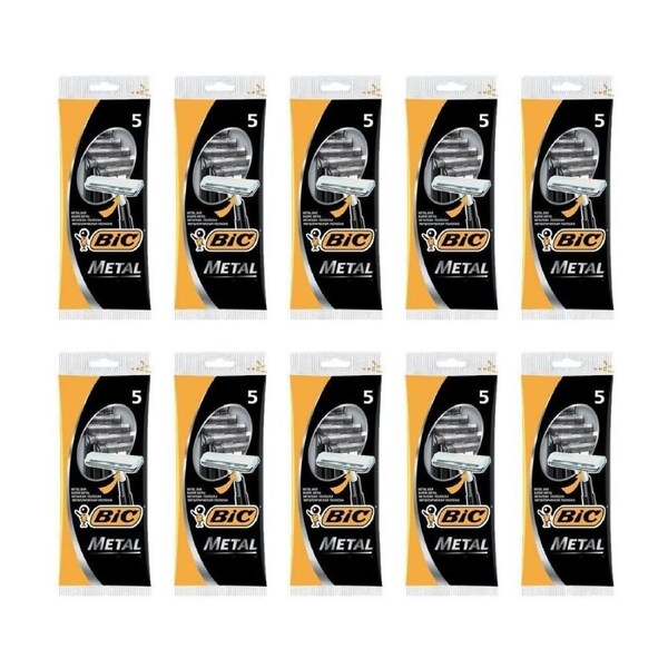 10x 5pc BIC Single Blade Metal Shaver Razor Black Men's Beard Grooming Care