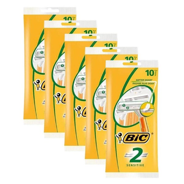 5x 10pc BIC 2 Sensitive Twin Blade Shaver Razor Men's Beard Grooming Care