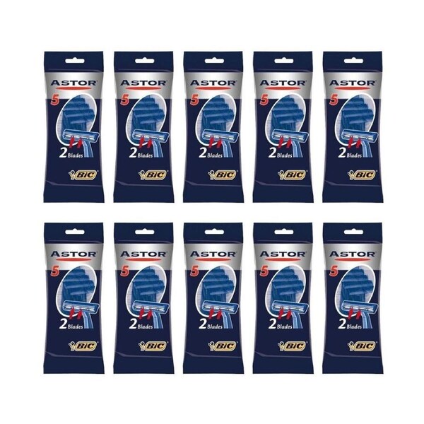 10x 5pc BIC Astor Normal Twin-Blade Shaver Razor Men's Beard Grooming Care