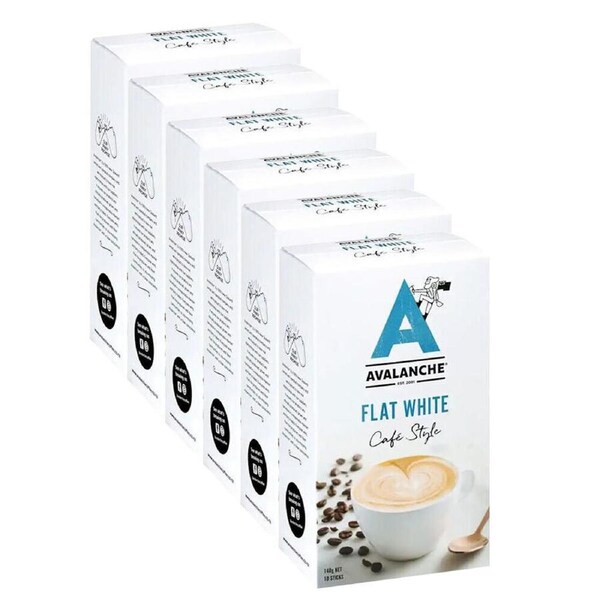 6x 10pc Avalanche Flat White Cafe Style Instant Coffee 160g Powdered Drink