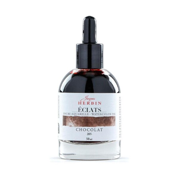 Herbin Eclats Glass Bottle Intense Watercolour Ink w/ Dropper 50ml Chocolate