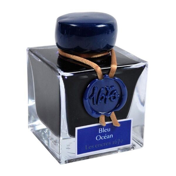 Herbin 1671 Prestige Glass Bottle Writing Fountain Pen Ink 50ml Ocean Blue