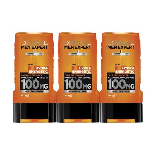 3 x L'Oreal Paris Men Expert Hydra Energetic Wake Up Effect Taurine Shower Gel 300mL