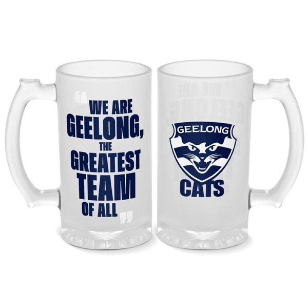 AFL Frosted Stein Glass - Geelong Cats - 500ml - Drink Cup Mug