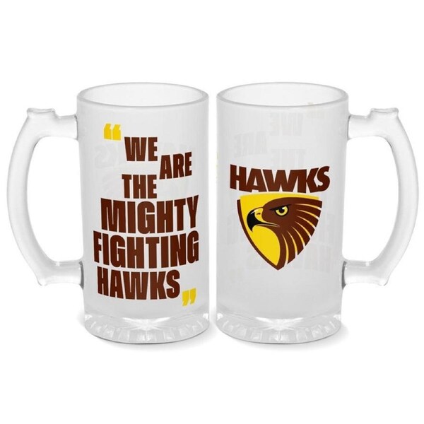 AFL Frosted Stein Glass - Hawthorn Hawks - 500ml - Drink Cup Mug