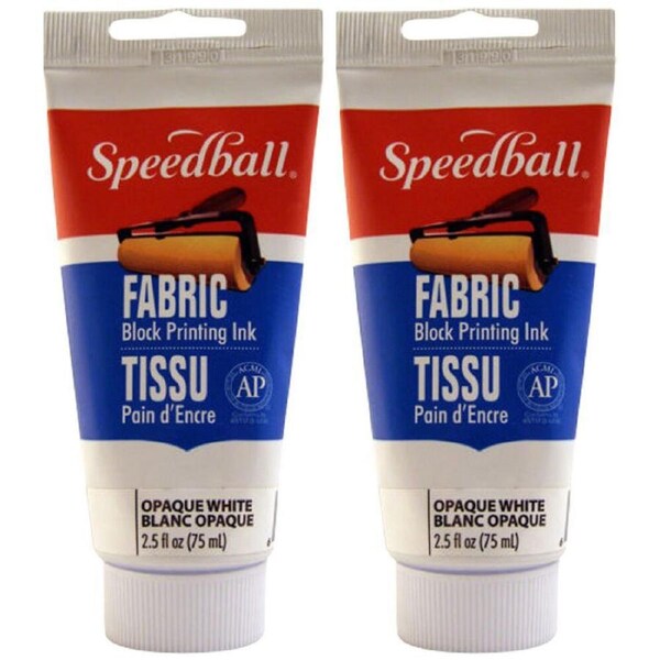 2PK Speedball Water-Washable Oil Fabric Block Printing Ink 75ml Opaque White