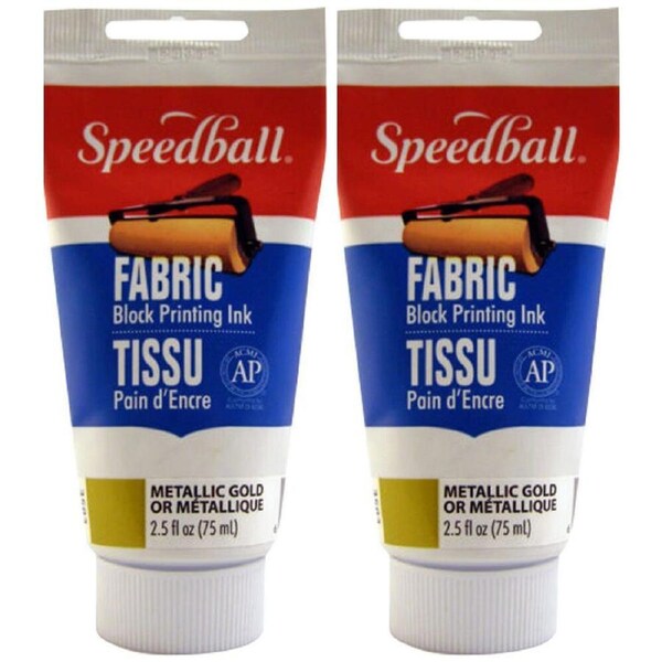 2PK Speedball Water-Washable Oil Fabric Block Printing Ink 75ml Metallic Gold