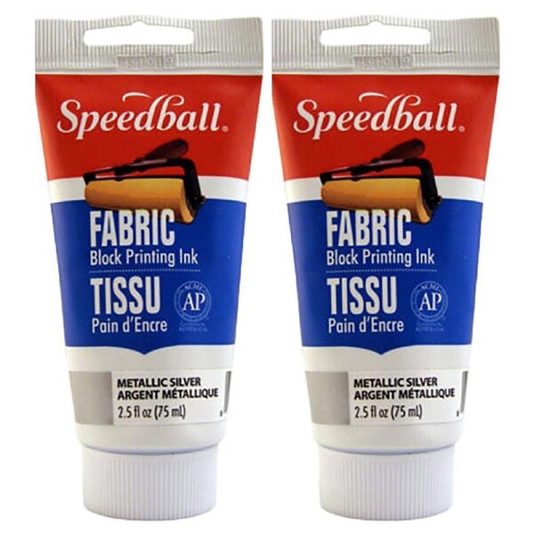 2PK Speedball Water-Washable Oil Fabric Block Printing Ink 75ml Metallic Silver