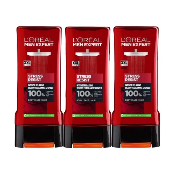 3 x L'Oreal Paris Men Expert Stress Resist Intense Relaxing Body Wash XXL 400mL