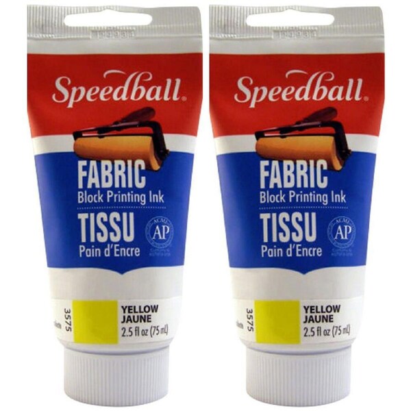 2PK Speedball Water-Washable Oil-Based Fabric Block Printing Ink 75ml Yellow