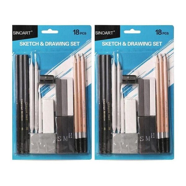 2x 18pc Sinoart Complete Versatile Sketching & Drawing Art Set Beginners