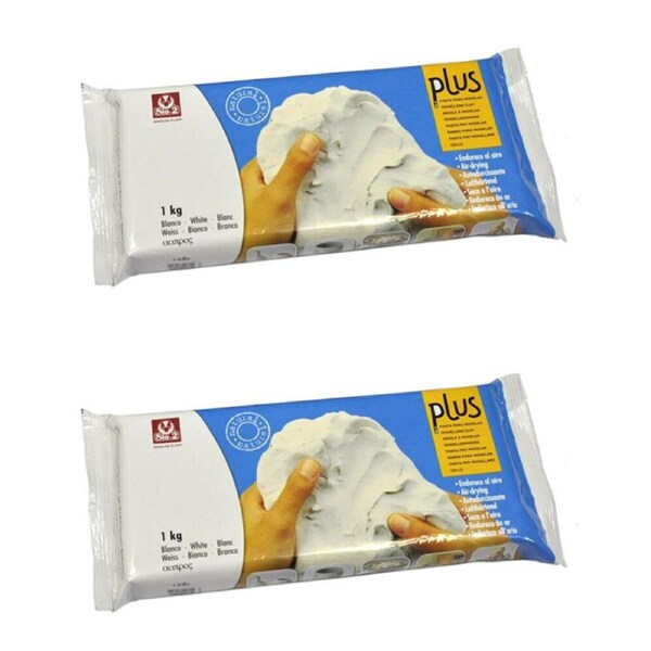 2PK SIO-2 Plus Economy Self-Hardening Air-Dry Sculpting Clay 1kg Natural White