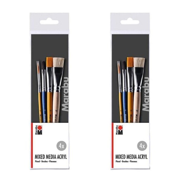 2x 4pc Marabu Multipurpose Mixed Media Art Universal Paint Brush Set Wooden