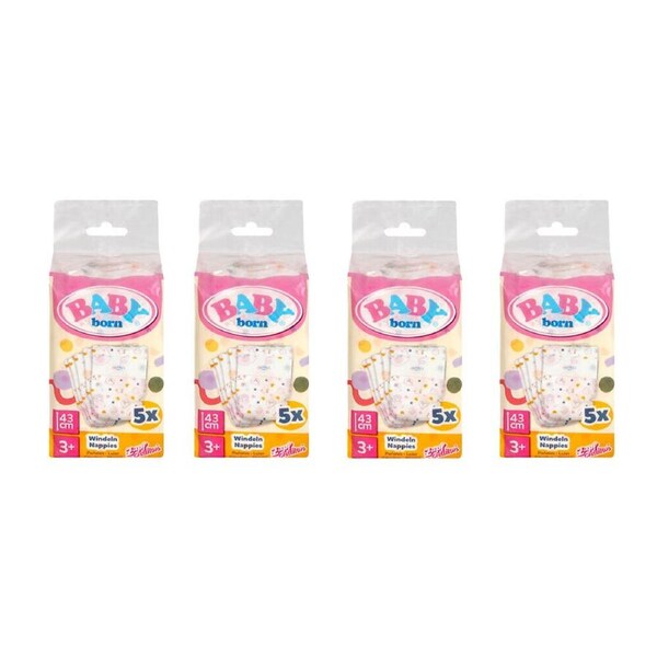 4PK Baby Born Nappies 5 Pack Accessory Toy For 43cm Dolls Pink 3y+