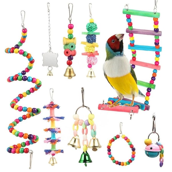 10pcs Bird Toys Parrot Swing Toys Hanging Cockatiel Toy Set