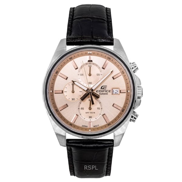 Casio EDIFICE Quartz EFV-610EL-5A Mens Watch Chronograph Stopwatch Leather Strap Salmon Dial 100M