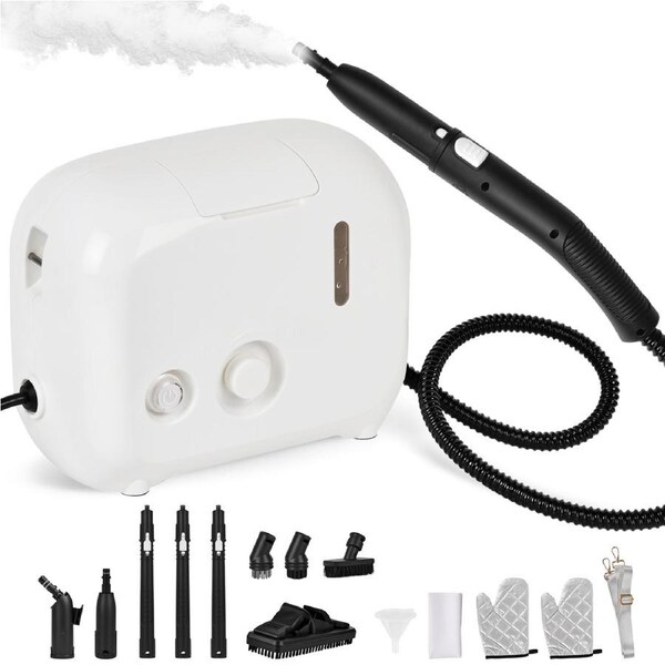 Advwin Portable Steam Cleaner, 1600W Household Pressure Steamer with 1 L Water Tank, 7 Brush Heads, Multipurpose Steam Cleaning Machine for Kitchen, Car, Bathroom, Carpet, Glass, Grout & Tile, White
