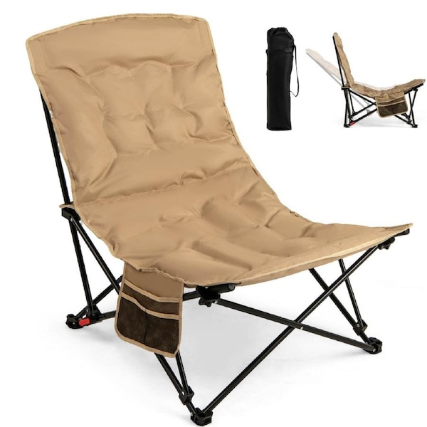 Costway Heavy Duty Outdoor Portable Folding Camping Chair for Adults w/Adjustable Backrest Beach Lawn Fishing