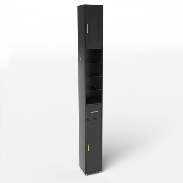 Costway 181CM Adjustable Narrow Bathroom Cabinet w/Multiple Storage Spaces Black