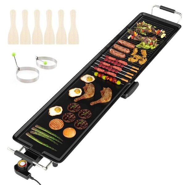 Costway 100cm BBQ Grill Electric Griddle Extra Large Teppanyaki Grill w/Insulated Handles/Drip Tray Nonstick