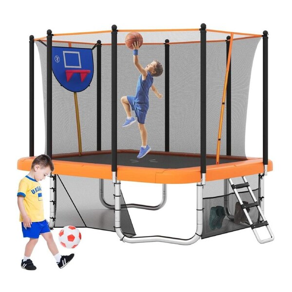 Costway 10x8FT Rectangle Trampoline Ladder Rustproof Bouncer Birthday Gift Orange