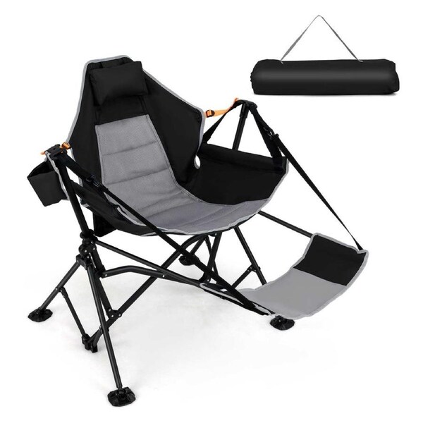 Costway Oversized Folding Camping Hammock Chair w/Footrest Adjustable Backrest Swing Chair Patio Travel Black
