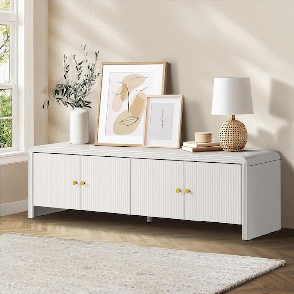 Oikiture TV Cabinet Entertainment Unit Stand Fluted Doors 160cm White