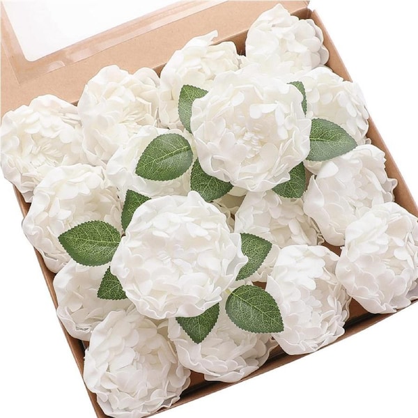 Nevenka Artificial Flowers Real Looking Blooming Peonies for DIY Wedding Bouquets Party Decor-White