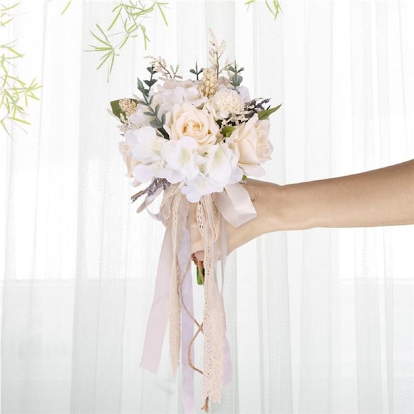 Nevenka Wedding Bouquets for Bride Bridesmaid Artificial Roses Flowers Decoration-White