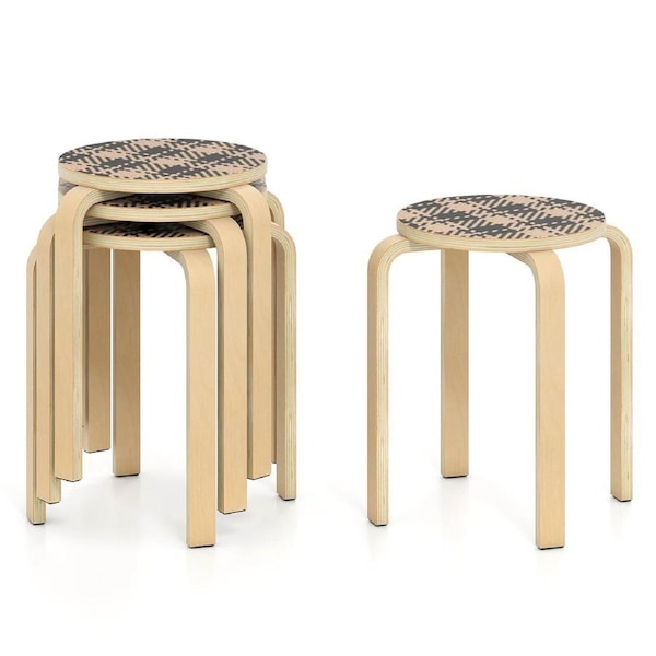 Giantex 4PCS Round Stacking Stools Solid Wood Dining Chair Kitchen Bar Stool 150KG Load Capacity