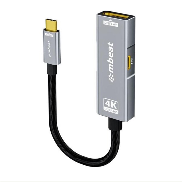 mbeat Tough Link USB-C to DP Adapter with 100W PD - Space Grey 4K (3840 x 2160) @60Hz, 2K (2560 x 1440) @144Hz, 1080p (1920 x 1080) @240Hz