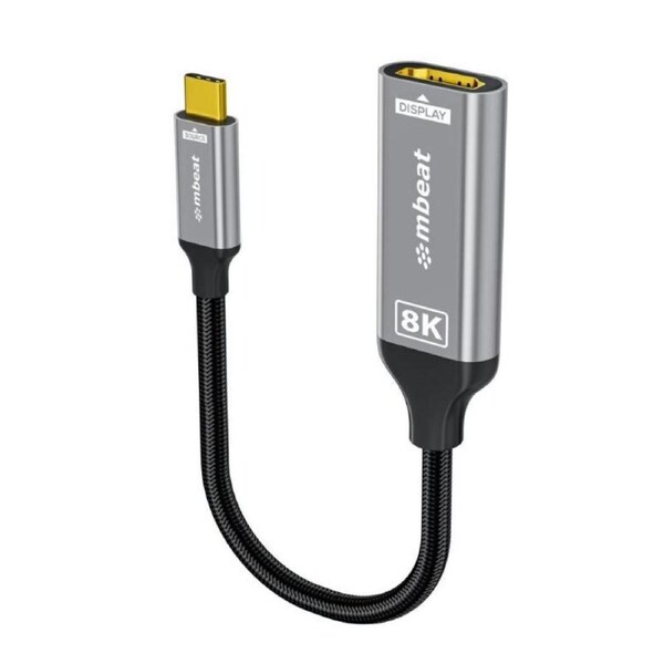 mbeat Tough Link 8K USB-C to DP Adapter - Space Grey USB-C (male) to DisplayPort (female) Up to 32.4Gbps (DisplayPort 1.4)