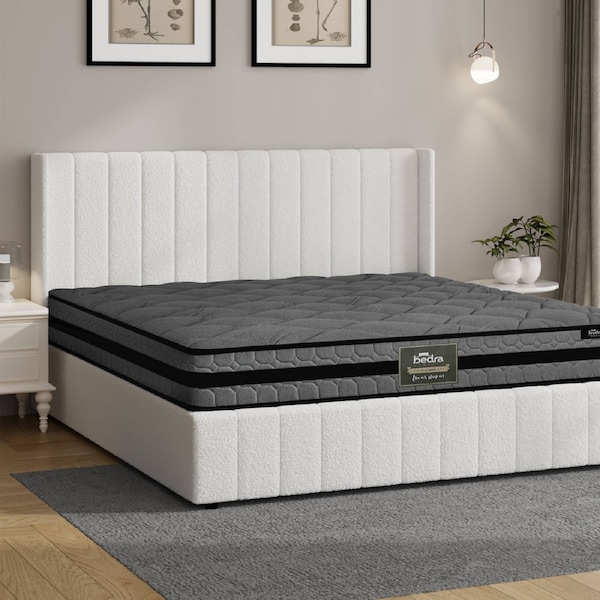 Oikiture Bed Frame Queen Size Gas Lift Storage Boucle Beds W/ Mattress Set BILY