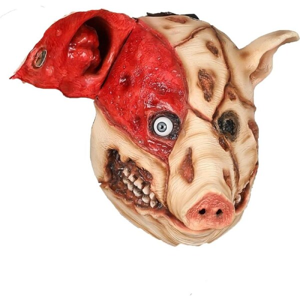 JOYBUY Torn Pig Mask Scary Animal Full Head Mask Bloody Butcher Headwear for Carnival Masquerade Halloween Costume Cosplay Props (Red)