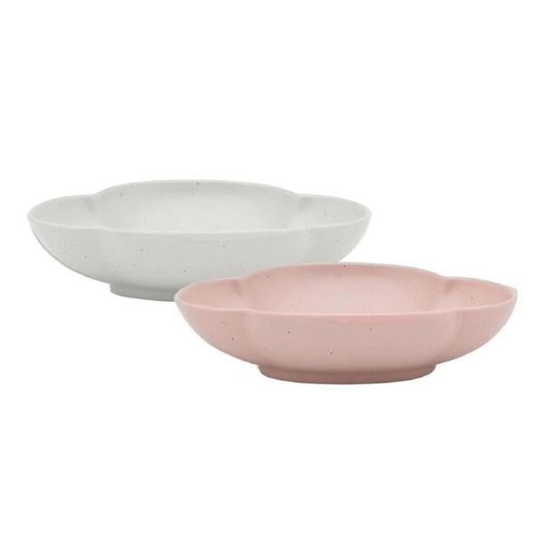 2pc Ecology Matte Porcelain Bloom Oval Dip Bowls 12 x16cm Birch, Pink Salt