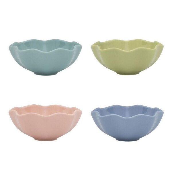 4pc Ecology Porcelain Ruffle Dip Bowls 12cm Pink Salt, Midday, Twilight, Ginko