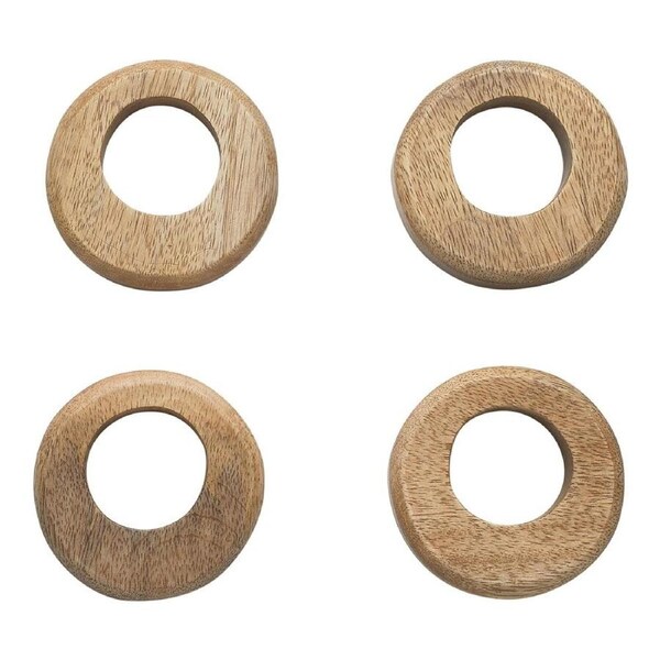 4pc Ecology Drift Mango Wood Napkin Rings Kitchen Accessory 8cm Brown