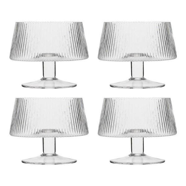 4pc Ecology Classic Timeless Soda Lime Glass Ridged Bowls 10cm Clear