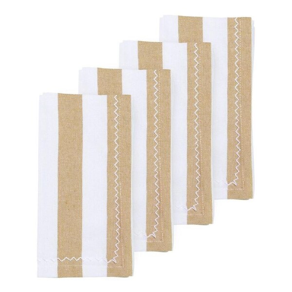 4pc Porto Lola Cotton Reusable Striped Napkins Serviettes 45x45cm Almond