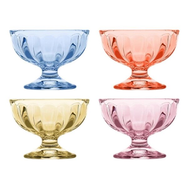4pc Porto Soda Lime Glass Dessert Icecream Cups 130ml Citron, Ruby, Sky, Rose