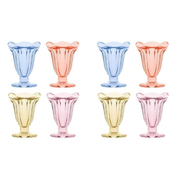 2x 4pc Porto Soda Lime Glass Sundae Glasses 150ml Citron, Ruby, Sky, Rose