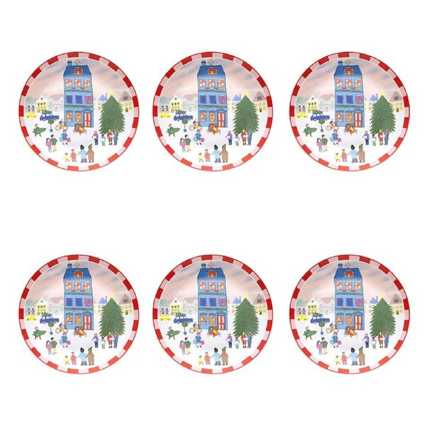 6PK Porto Porcelain Backstamp Night Before Christmas Dinner Plate 20cm Village