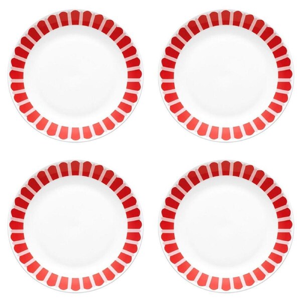 4PK Porto Porcelain Backstamp Night Before Christmas Dinner Plate 27cm Red