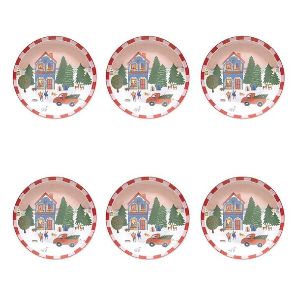 6PK Porto Porcelain Backstamp Night Before Christmas Dinner Plate 20cm Red Truck