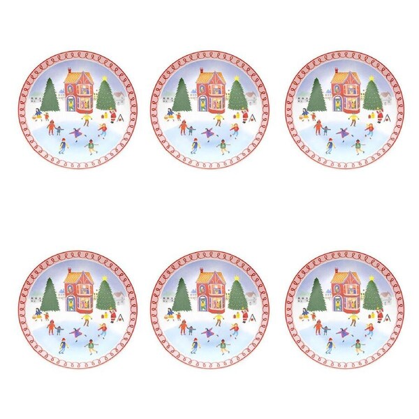 6PK Porto Porcelain Backstamp Night Before Dinner Plate 20cm Ice Skating
