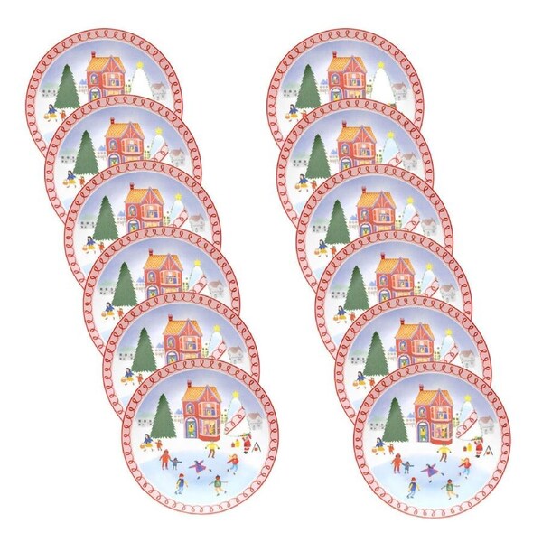 12PK Porto Porcelain Backstamp Night Before Dinner Plate 20cm Ice Skating