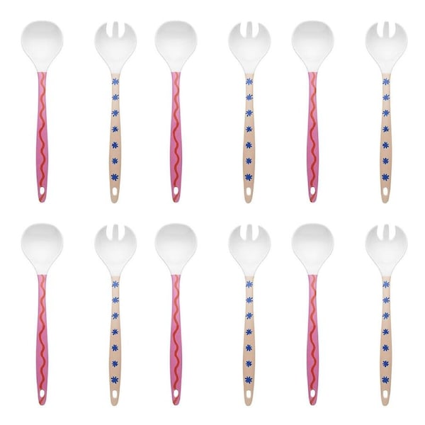 6x 2pc Porto Sole Outdoor Entertaining Salad Servers 29cm Multi-Coloured