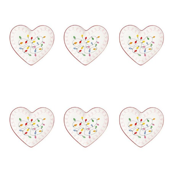 6PK Porto Porcelain Backstamp Night Before Christmas Heart Plate 14cm Festive