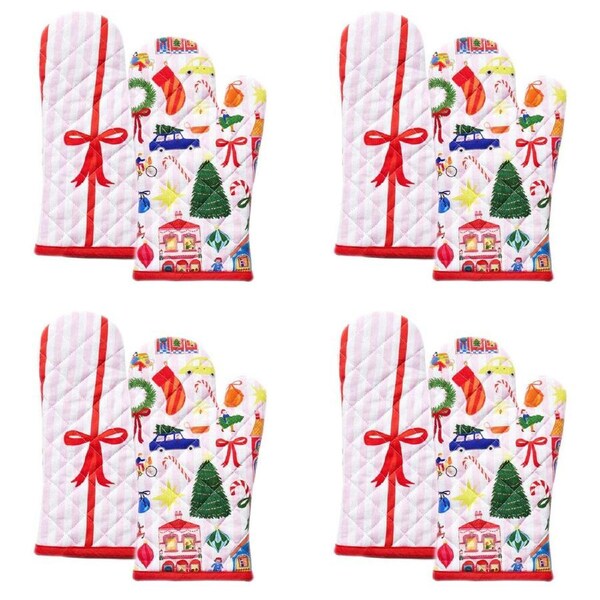 4x 2pc Porto 100% Cotton Night Before Oven Mitts 32x18cm Multi-Coloured